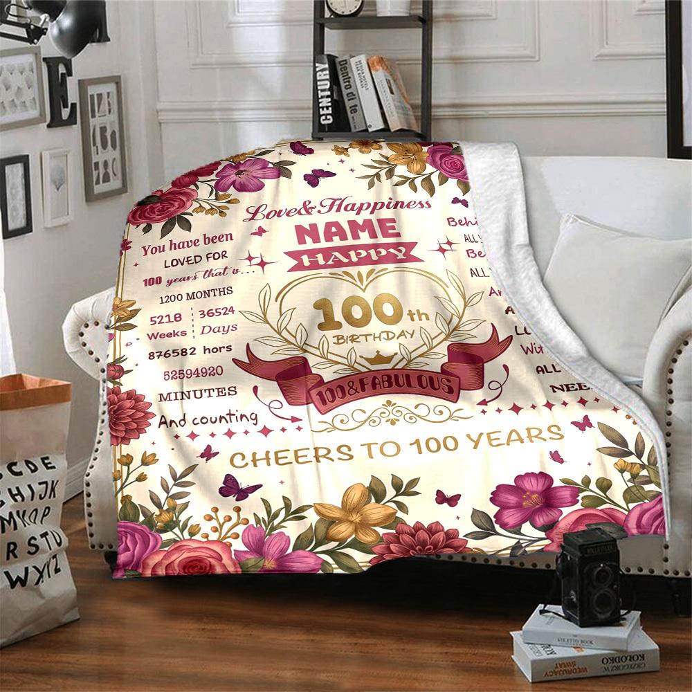 Happy 100Th Birthday Blanket Personalized Name Soft Comfortable Stylish Blanket Car Blanket Perfect For Travel Camping Outdoor Home Suitable For All
