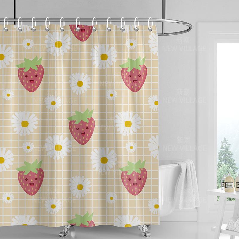 Home shower curtains bathroom Decora waterproof fabric non-slip bathmat water absorption curtain Modern nordic boho plant fruit