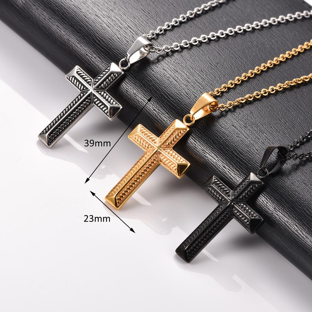 Vintage Stainless Steel Cross Pendant Necklace for Women Men Religious Christ Charm Chain Christian Faith Prayer Metal Jewelry