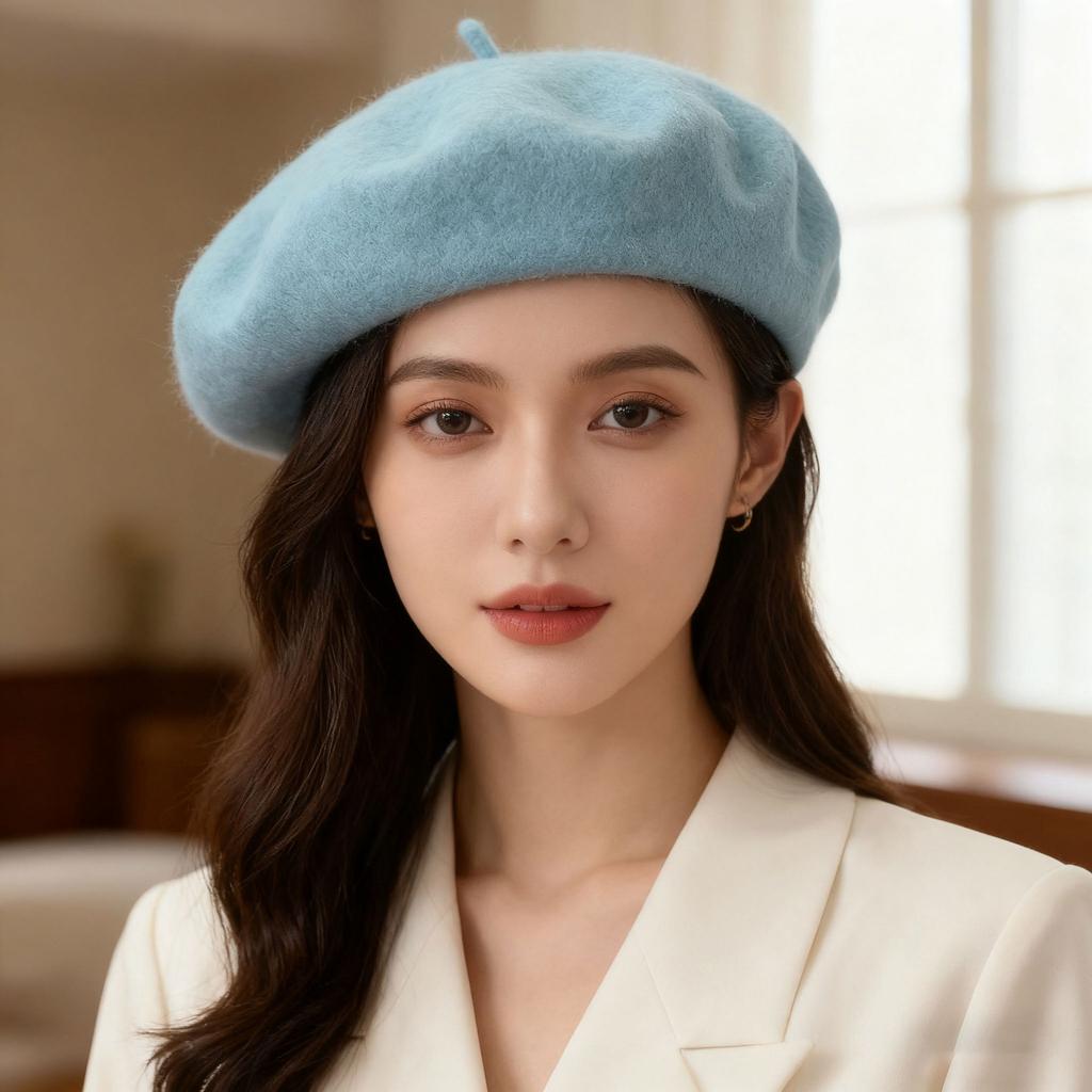 Popular Wool Beret Girls Fashion Versatile British Retro High-end Hat Autumn and Winter Big Head Circumference Painter Hat