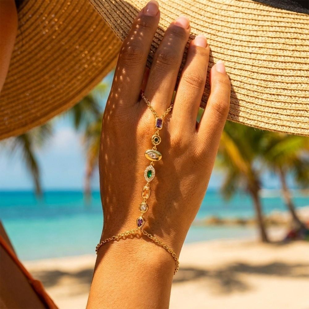 Vintage Finger Bangle Bracelet Water Drop Shape Linked Hand Chain Hand Chain Bracelet for Women