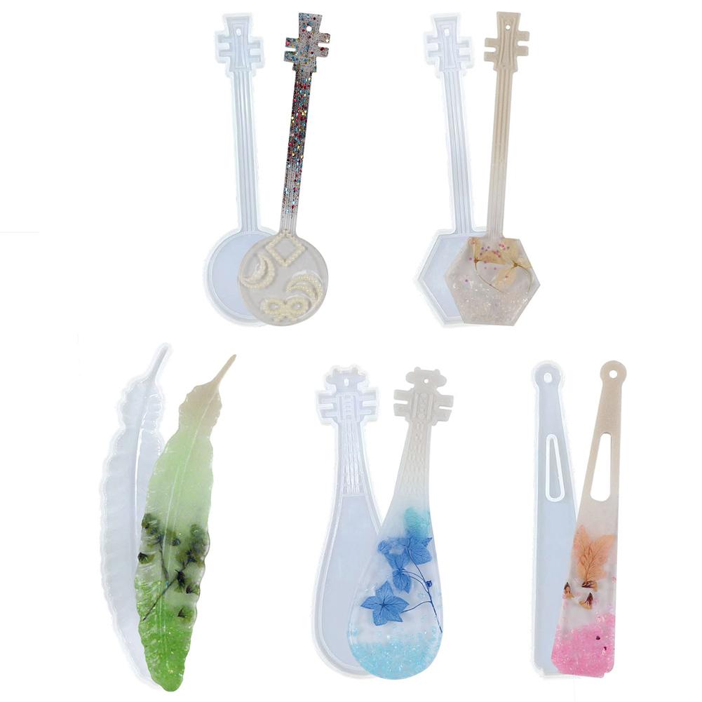 Silicone Bookmark Mold DIY Bookmark Mould for Resin Casting Including Feather Musical Instrument Pipa Shape #470562