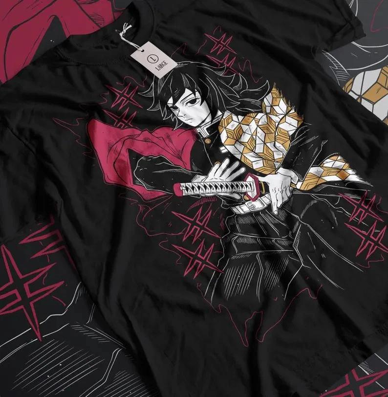 Anime Demon Slayer Giyu Tomioka Water Hashira Black Tshirt S