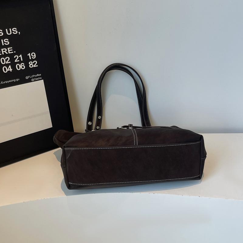 Womens Casual PU Leather Tote Bag Belt Buckle Detail Stitch Accent Large Capacity Minimalist Daily Bag for Commute Travel Everyday Use Durable