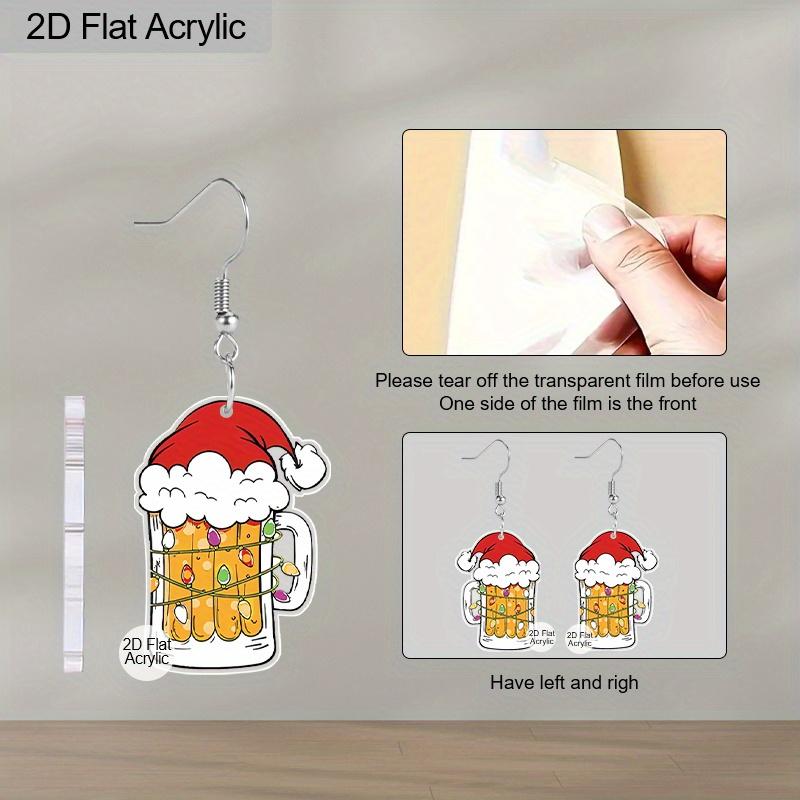 2D Flat Acrylic Christmas Hat Beer Mug Pendant Earrings Women's New Year Jewelry Holiday Party Accessories