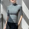 Maglia Base a Collo Alto Mezzo Collo per Top da Donna a Manica Media Manica a Cinque Quarti Autunno Inizio Nuovo Elegante Slim Nero Maglia Maglietta Interna