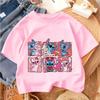 Cute Children Crew Neck Tee Stitch Popular Cartoon For Boys Girls Summer Casual Fashion Wear