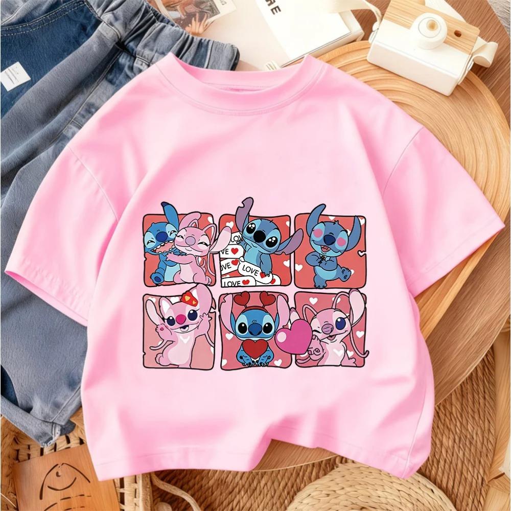 Cute Children Crew Neck Tee Stitch Popular Cartoon For Boys Girls Summer Casual Fashion Wear