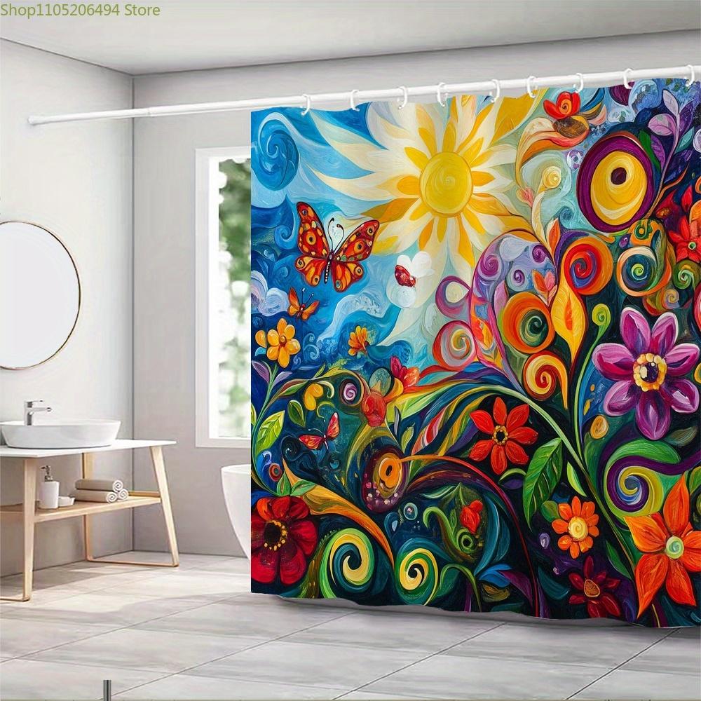 Vibrant Sunflower & Butterfly Waterproof Mildew-Resistant Shower Curtain -Colorful Design for a Joyful Bathroom Décor Experien