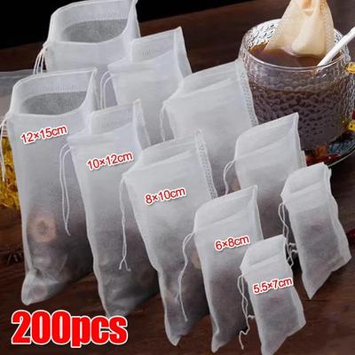 200/50 Stück Einweg-Teebeutel Vliesstoff-Teebeutel mit Kordelzug Küchenfilterpapier für Kaffee, Kräuter, losen Tee