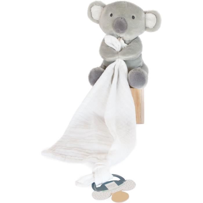 Doudou et compagnie -unicef pantin avec doudou attache-sucette – koala - 12 cm - gris - boite cadeau- dc3747