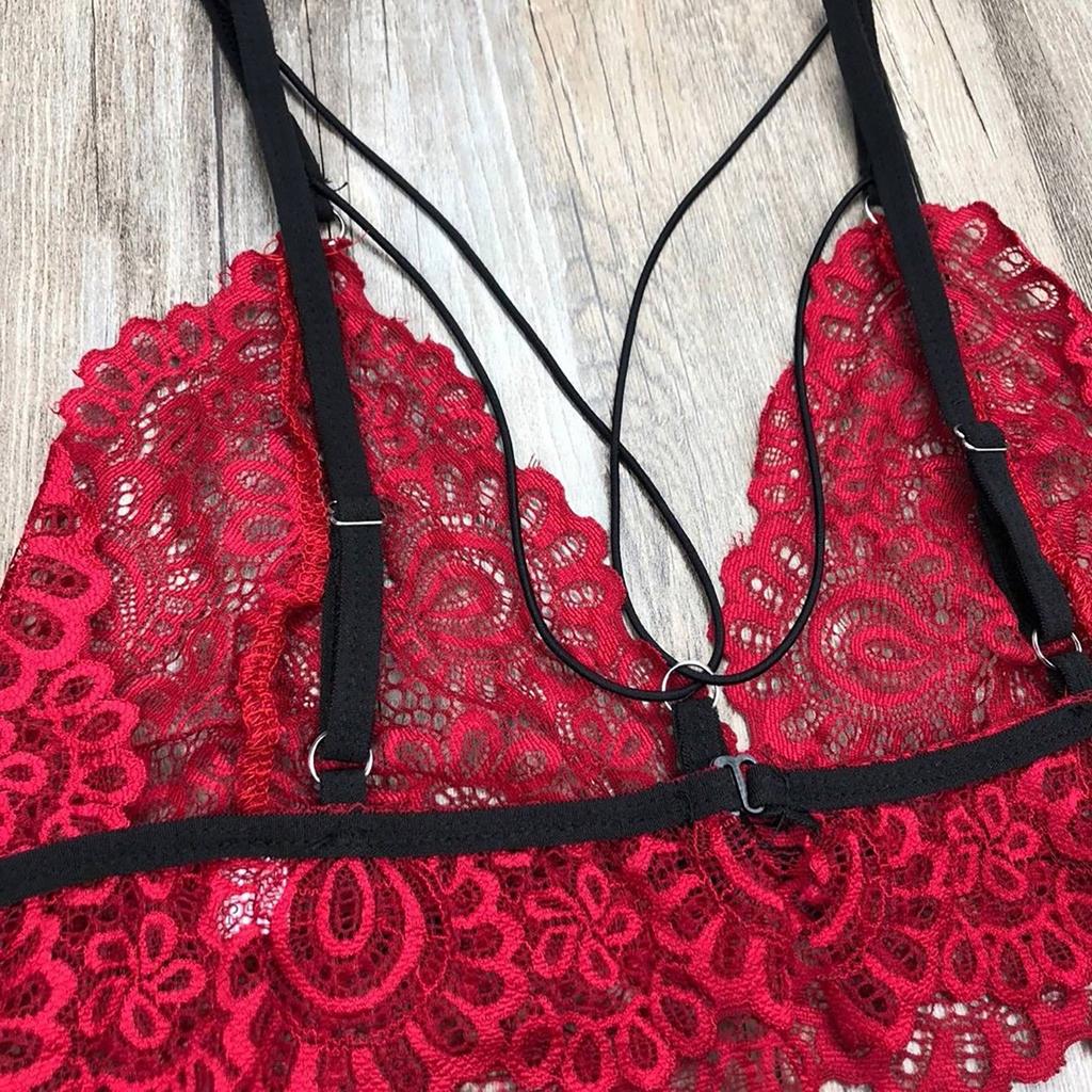 Women's Fashion Sexy Lace  Split Suit Sexy Wireless Bra Underwear Panties