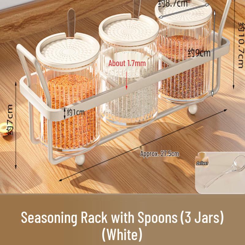 Wall-Mounted 3-Jar Spice Rack with Spoons