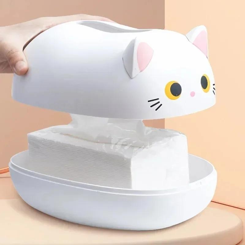 Servietten-Aufbewahrungsbox für Wohnzimmer, Kawaii-Katzen-Taschentuchbox, Küchenpapierbehälter, Schreibtisch-Toilettenpapierhalter für Badezimmer, Schlafsaal