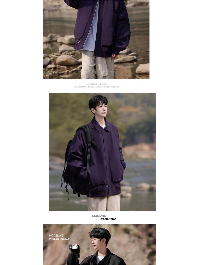 Men's Spring/Autumn Trendy Loose Turn-Down Collar Jacket - Teen Casual Coat with Free Shipping