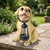 Decorative Dog Statue with Lantern Weather-Resistant Figurine Solar