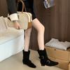 Cowhide Version~ Retro French Thick Heel Short Boots Women's Boots 2025 New Korean Version Medium Tube Boots Small Square Head Western Boots