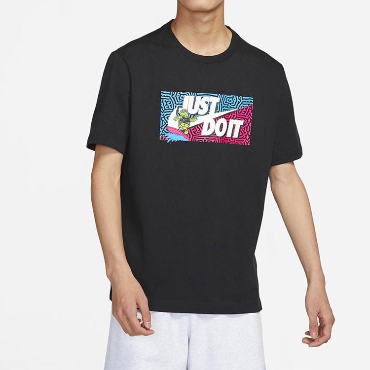 Nike Cartoon Print Logo Square Neck Casual Short Sleeve T-Shirt Men Tops Black DQ1088-010