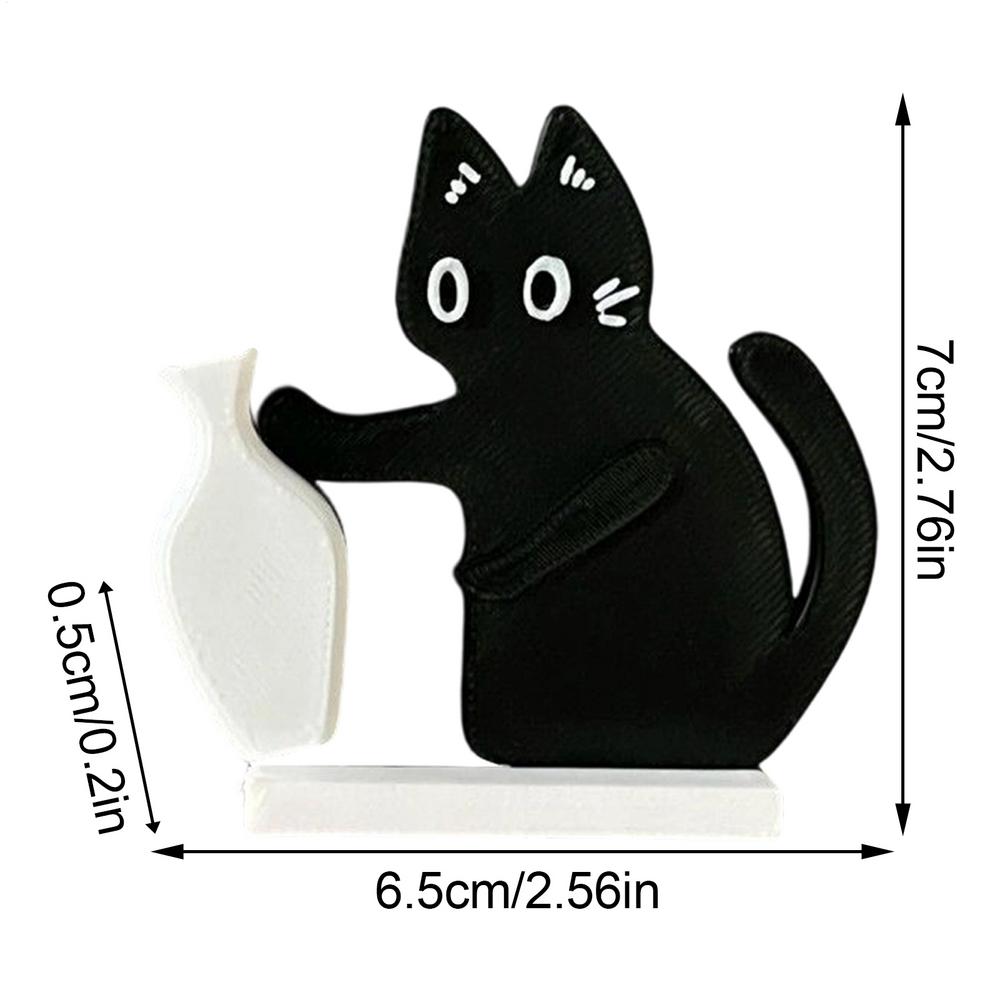 

Black Cat Pushing Vase Decor Fridge Magnetic Home Office Memorial Box Cat Whisker Collection Gift Decorative Vase for Cat Lovers