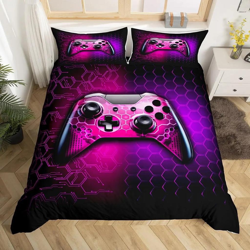 Gamepad Druck 2/ 3-teiliges Set (1 Bettbezug + 1/ 2 Kissenbezüge), Heim Schlafzimmer Bettwäsche Set, Jungenzimmer Dekoration 135x200cm