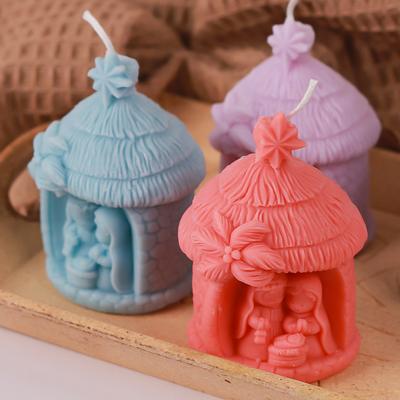 Holy Religion Nativity Silicone Candle Mold 3D Stone House Aromatherapy Plaster Soap Epoxy Crafts Casting Molud Baby Birth Gift