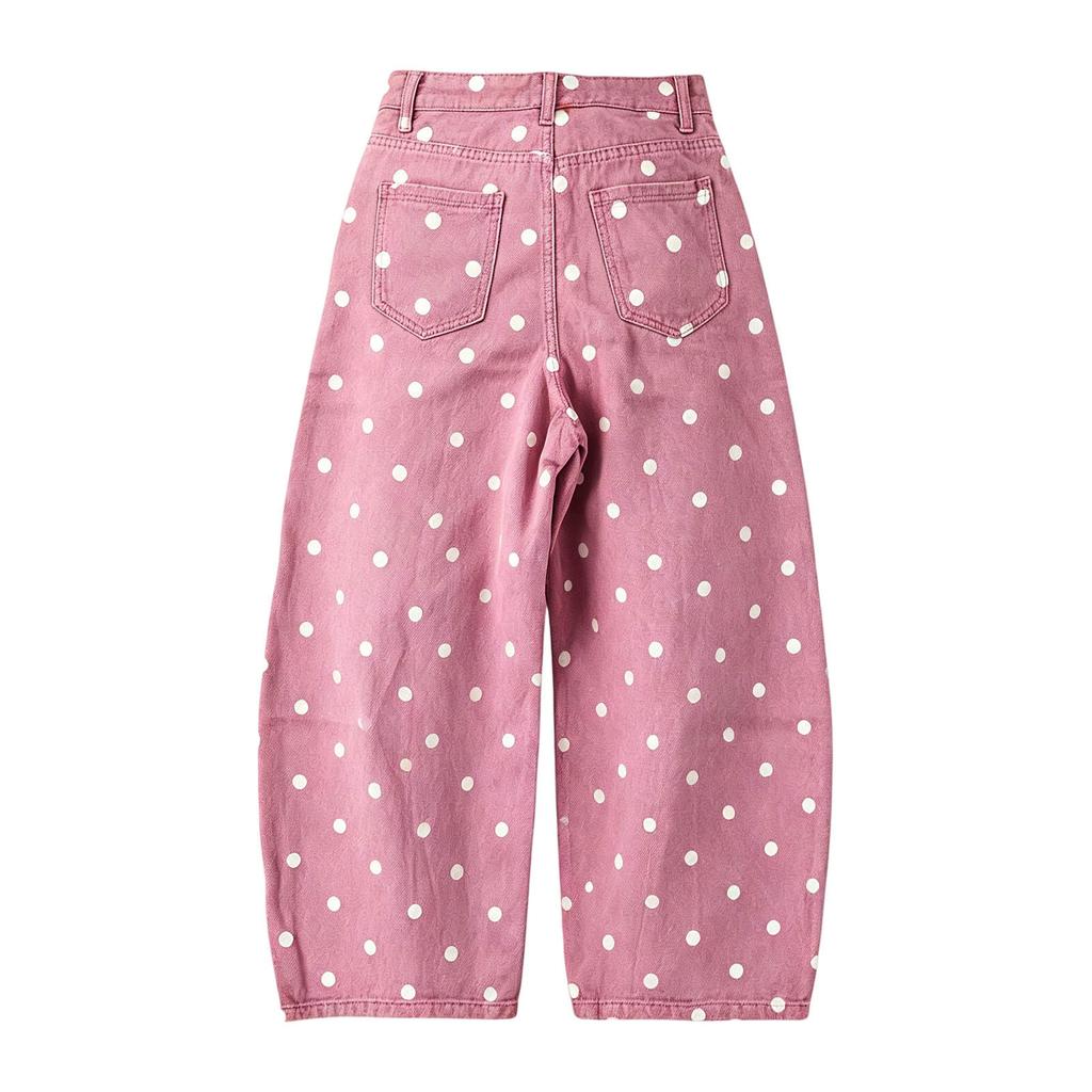 Women's Polka Dot Cropped Jeans Loose Fit Mid Curved Leg Casual Denim Pants