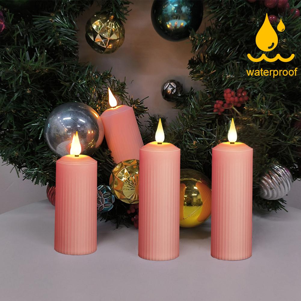 3 szt. Migoczące elektryczne świece filarowe z pilotem USB, ładowane, różowe, bezpłomieniowe świece, migoczące świece filarowe LED