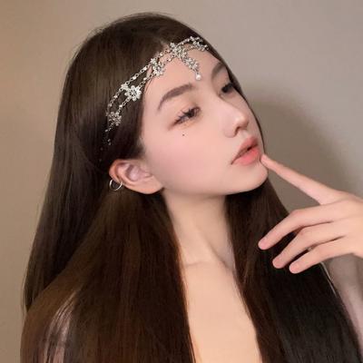 Sweet Rhinestone Flower Headdress Vintage Forehead Chain Fashion Flower Tassel Headwear  Gifts