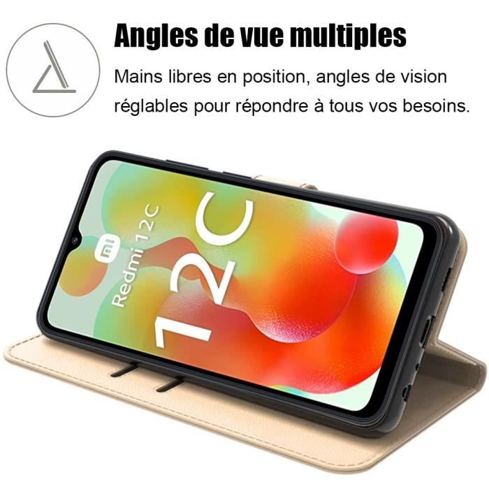 Coque de protection - pour Xiaomi Redmi 12C/11A - Synthécuir doré - Antichoc - Portefeuille avec support