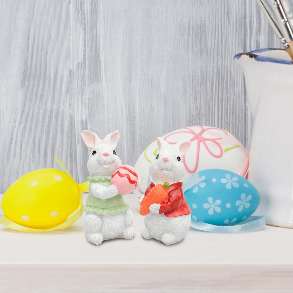 2pcs Miniature Bunnies Decor Figurine Easter Carrot Figurines Bunny Miniatures Figurines Resin Bunny Animals Model Garden Miniature