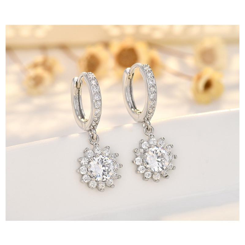 Sunflower Shaped 925 Silver Needle Gold Plated Zircon Earrings For Women