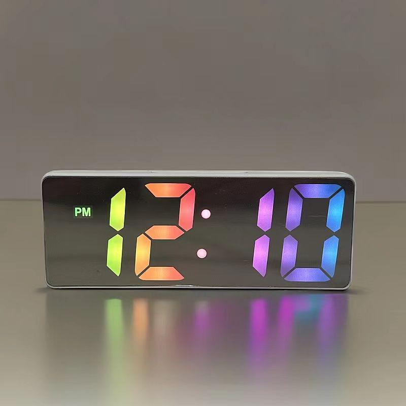 LED Mirror Desktop Clock: Digital Display Table Ornament & Student Alarm Clock