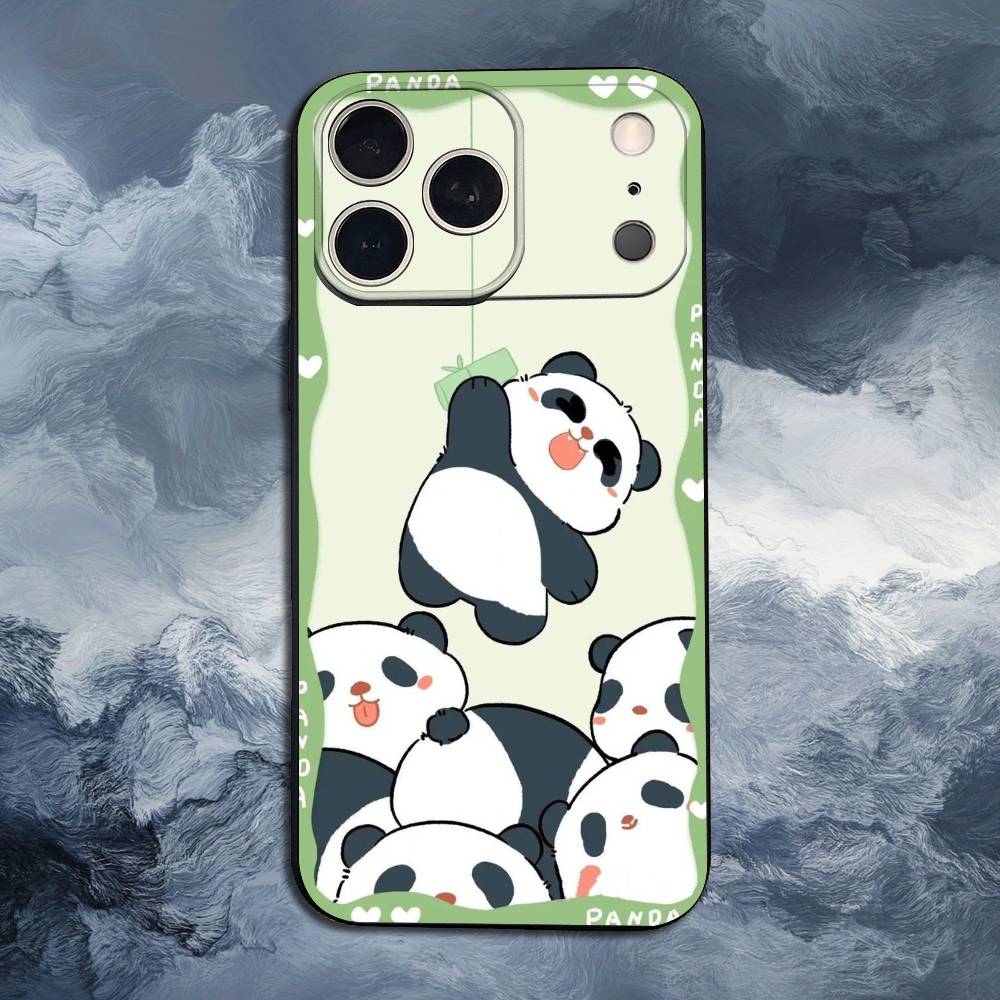 C-Cartoon Cute Panda Bear Case For iPhone 15,17,16,12,14,13,11,Plus,Pro Max,XS,X,Mini,8,7,XR,SE,Soft Silicone Black