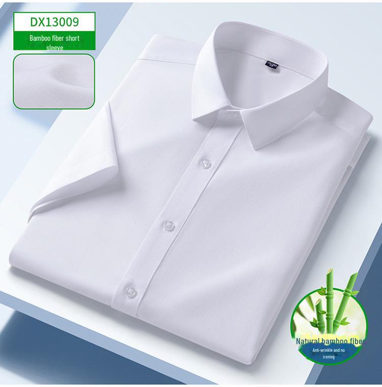 Pánská jednobarevná košile s krátkým rukávem z bambusového vlákna - Business Casual, Nežehlivá, Proti vráskám, Pružná