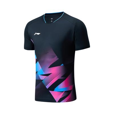 Gradient Stripe V-Neck Breathable Short Sleeve Badminton Shirt Unisex Tops Black AAYU233-1