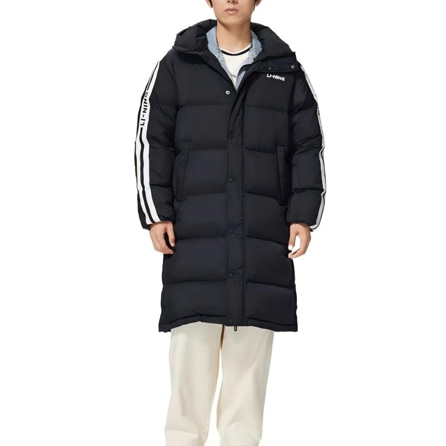 Li Ning Antivento Caldo Lungo Spesso Confortevole Piumino Uomo Capispalla Nero YYMU187-1