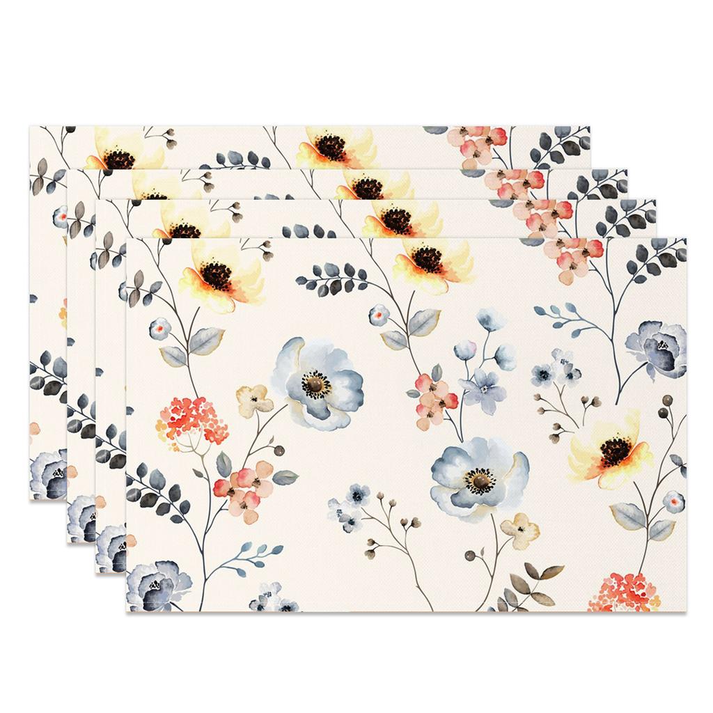 Bohemian Floral Placemats Delicate Daisy Rose Design Elegant Aesthetic Washable Table Mats for Dining Kitchen Tea Party Decor