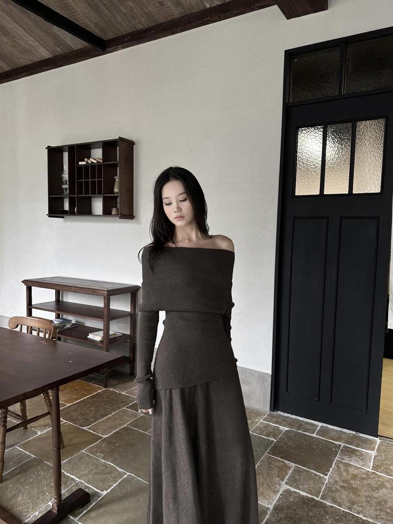2026 Elegant One-Shoulder Korean Dress: Women's Spring/Autumn Lazy Style Full Set