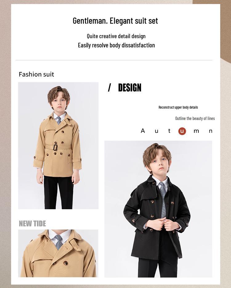 Boys' Wool Blend Plaid Overcoat with Suit Collar - Quilted, Warm, Mid-Length Trench for Autumn/Winter