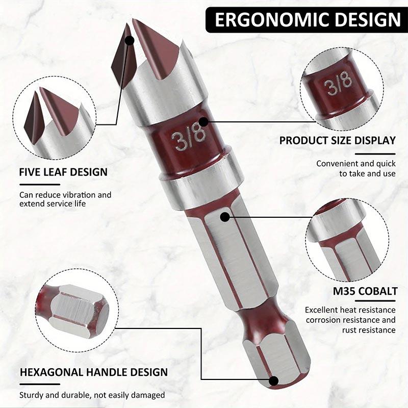 82° 5-Flute Countersink Drill Bit Set Woodworking Centering Chamfer Tool with Quick Guide Red Finish for Wood Hole Counterbore
