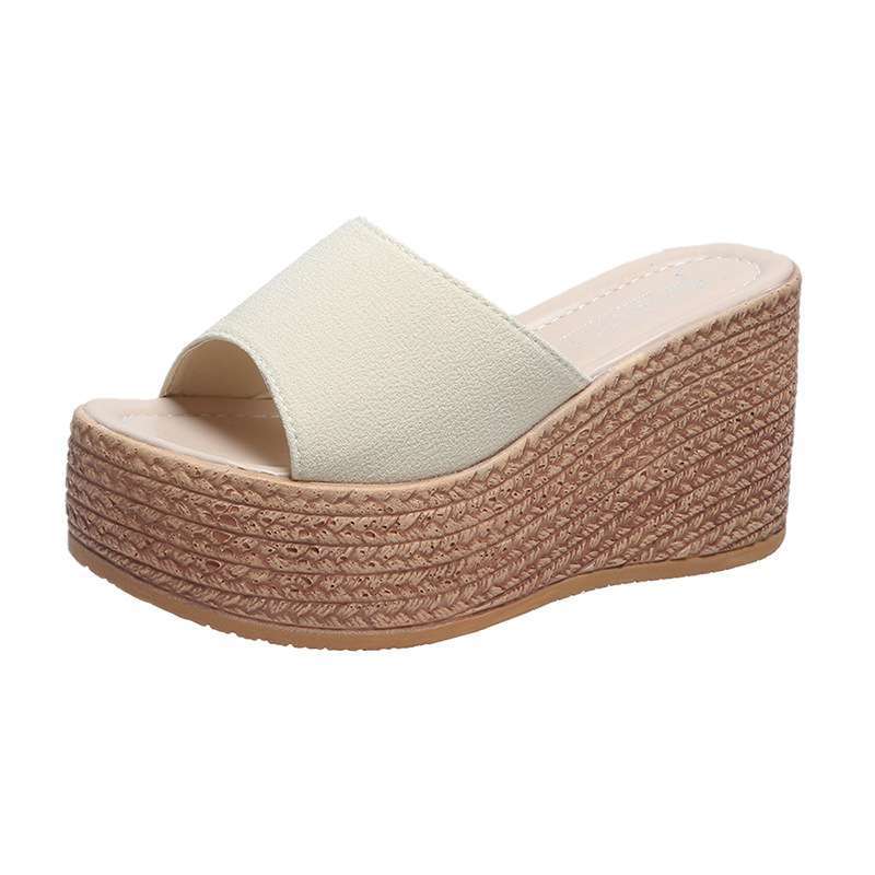 Wedge heel slippers women's summer white dress with wedding shoes high heels platform slippers women's height-increasing muffin shoes 9cm bridal shoes