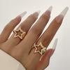 Sweet and Cool Ins Metal Hollow Pentagram Ring Set with Simple Geometric Star Ring for Women