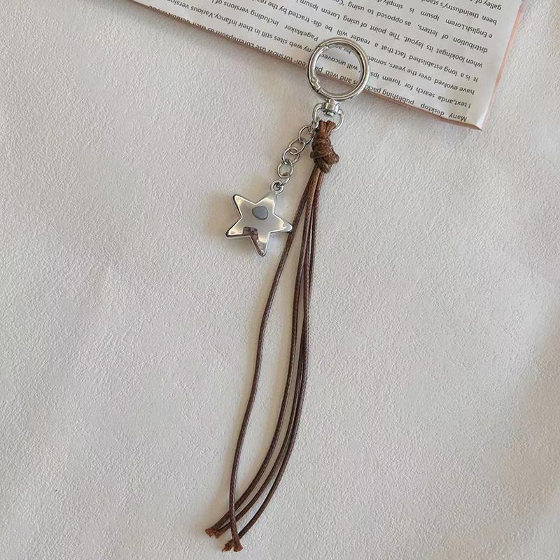 Leather Braided Rope Keychain Star Charm Pendant Keyring  Simple All-Matching Bag Decoration Jewelry Accessories