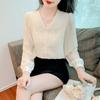 2024 Spring Women's Chiffon Blouse with Peter Pan Collar, Slimming Long Sleeve Top