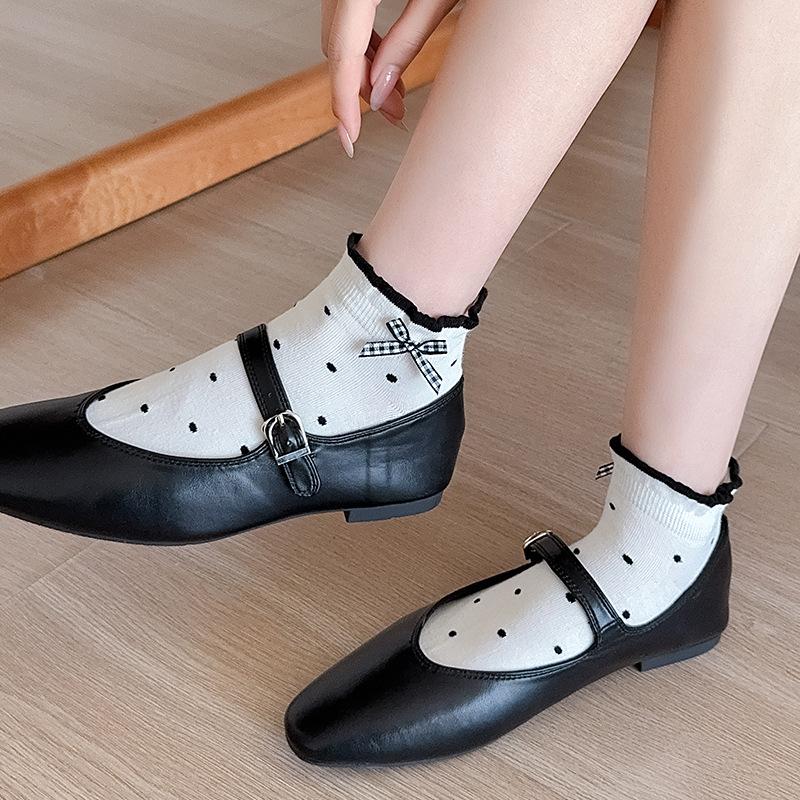 Summer Thin Women's Short Socks, Mesh Breathable, Sweet Bow Lace Boat Socks