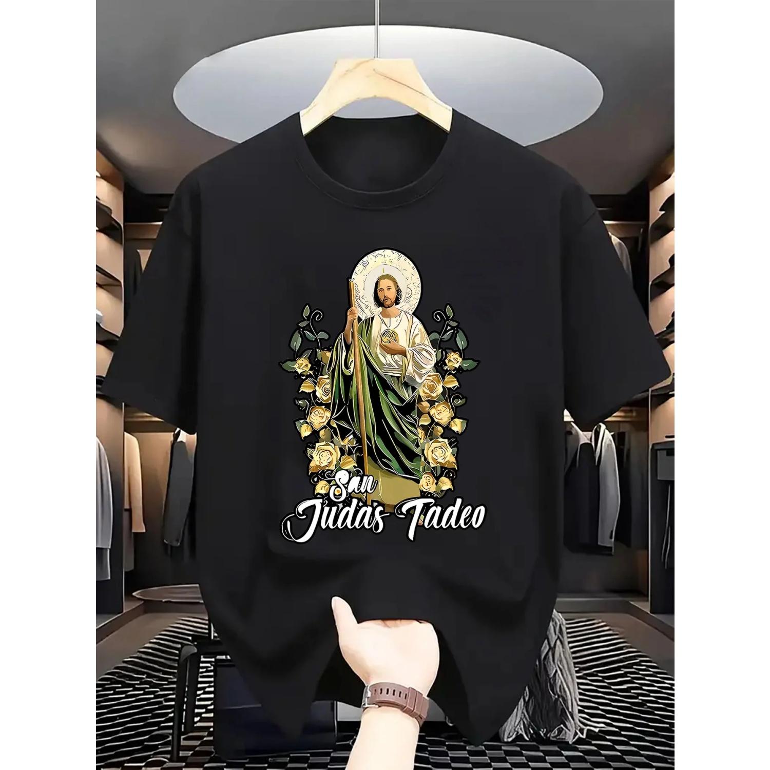 

Jesus Christ & Judas Iscariot Religious T-Shirt 100% Cotton O-Neck Short Sleeve Summer Casual Mens T-shirt Streetwear XXXXXL чорний