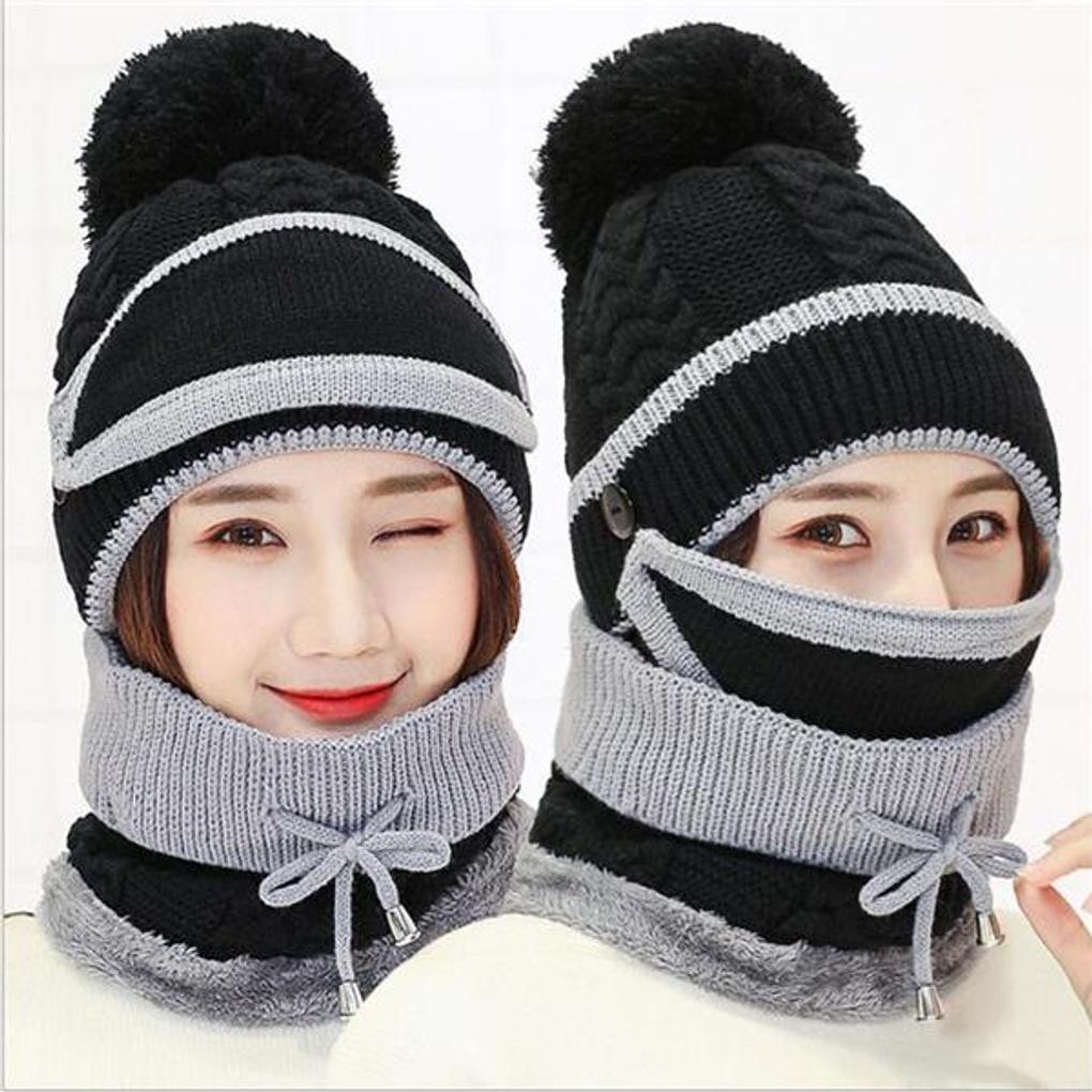 Lael Neck Warmer Fur Hat Set (Black) / Women's Winter Hat