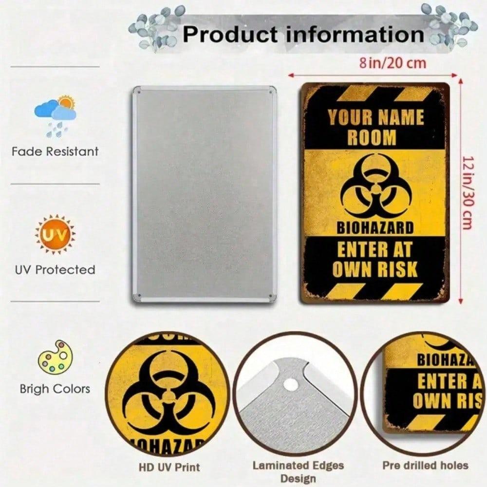 Enter At Your Own Risk Biohazard Warning Tin Sign 8x12in Hazardous Area Danger Zone Metal Wall Decor Industrial Lab Safety