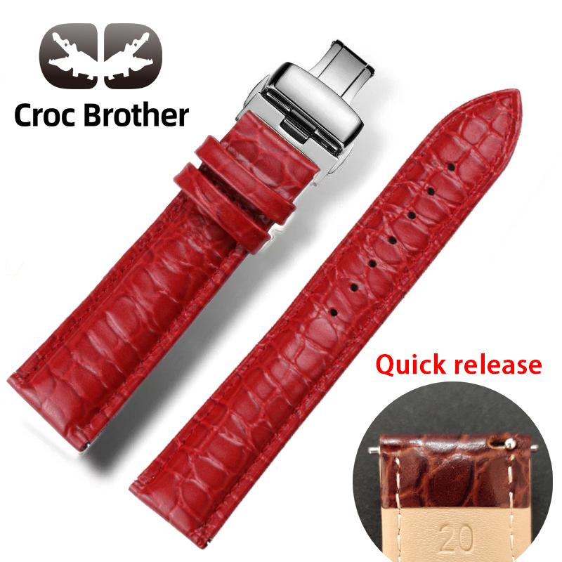 Free Shipping Real  Cow Leather   Quick Release   Watch  20mm  22mm  Crocodile  Strap  Croc Leather   Genuine Strap