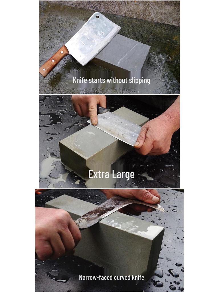 Extra Großes Küchenmesser Schärfset: Traditioneller Ölstein & Grober Schleifstein mit Schlamm